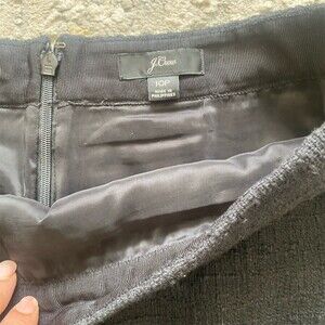 J.Crew Skirt Womens 10P Black Textured Fringe Hem Pencil Knee Back Zip